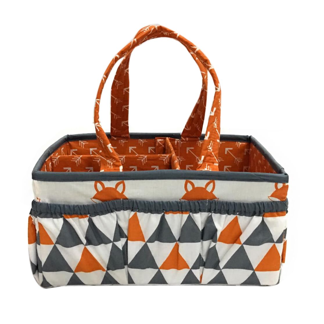 Bacati Playful Fox Nursery Fabric Storage Caddy with Handles, Orange/Grey-image-46