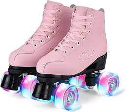 4 Wheel Roller Skates, Parallel Inline Skates with Luminous Wheels, Top Classic Skates, Wheels for Adults, Kids, Beginners (Size 4-9)
