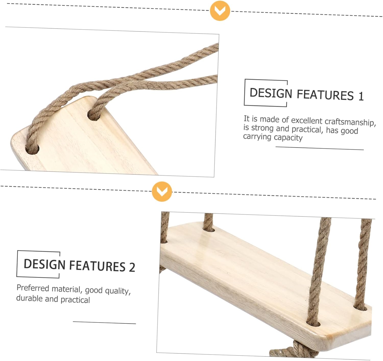 KICHOUSE Simple Hanging Chair for Adults Boys and Girls Sturdy Wooden Swing Easy Install Hanging Seat