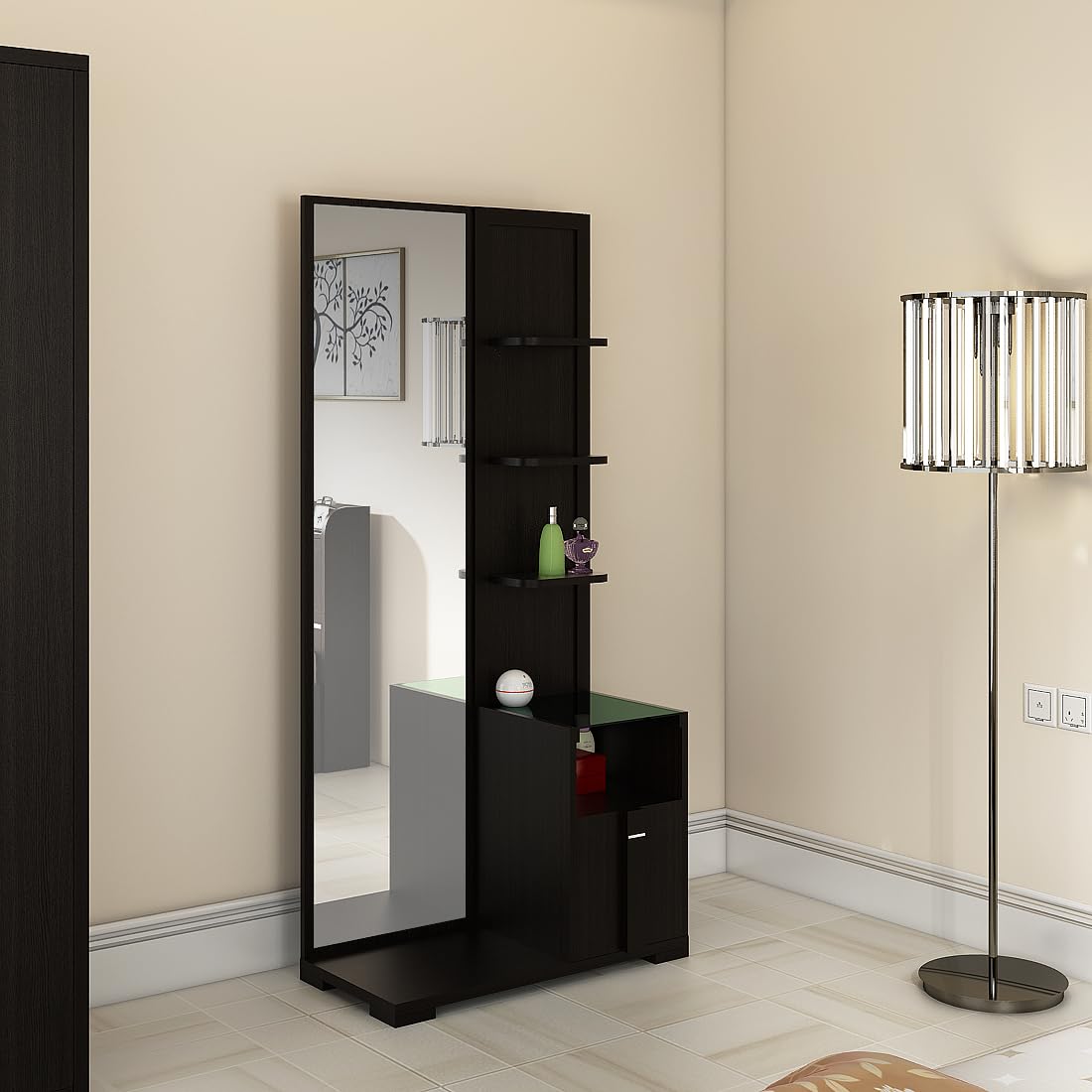 Spacewood Dressing Table | Grace | 3 Year Warranty | 4 Shelves & 1 Drawer, Vanity Table for Bedroom, Living Room, and Home| Engineered Wood | Natural Wenge-picture-23