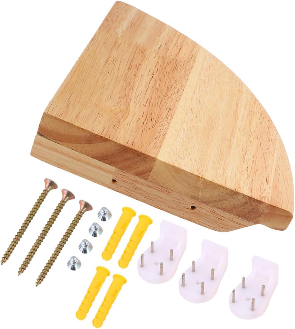 Wood Corner Shelf 9.8-inch Radius Rubberwood Floating Wall Mounted Corner Bookshelf Decorative Display Storage Rack for Bathroom Bedroom Living Room