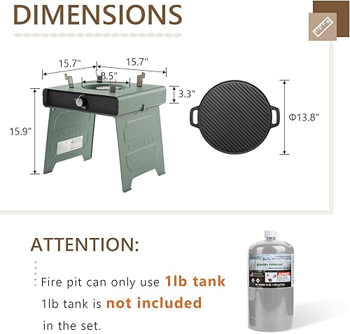 Miniatura 3 de COSIEST Fogata de propano para exteriores de 15.7 pulgadas, mesa plegable sin humo con bandeja para hornear, mini hoguera de hierro inoxidable con