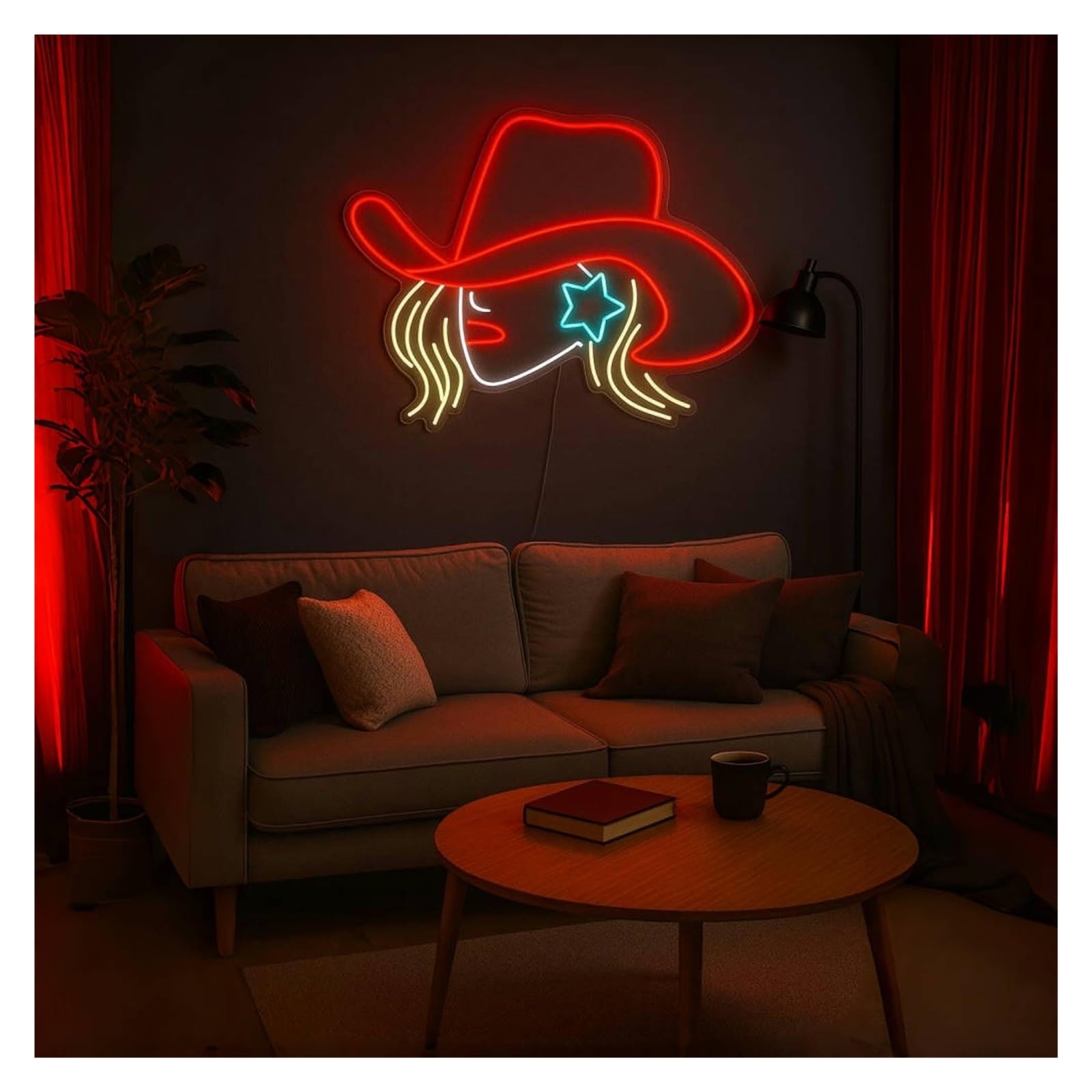 Shouxi B Sign Lamp Cowgirl Neon Sign, Suitable For Home Or Ranch Decor With Dimmable 51Cm