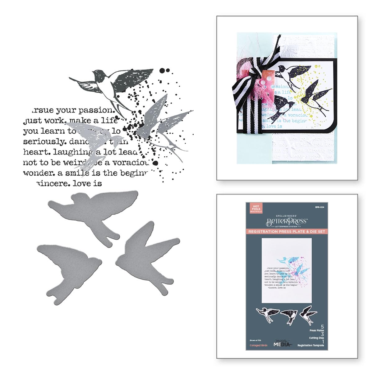 Spellbinders Collaged Birds BetterPress Plates & Die Set from The Collaged Birds Collection by Dina Wakley