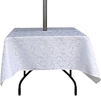 Vista 20 de Stripe Outdoor Tablecloth Water Resistant Polyester Fabric Table Cover with Zipper Umbrella Hole for Garden Patio Tabletop 60Inch Round,Black