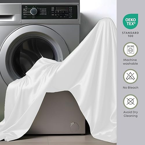 Miniatura 6 de Linenwalas - Juego de sábanas de bambú orgánico de 4 piezas, ropa de cama natural, suave y fresca (matrimonial, blanco)