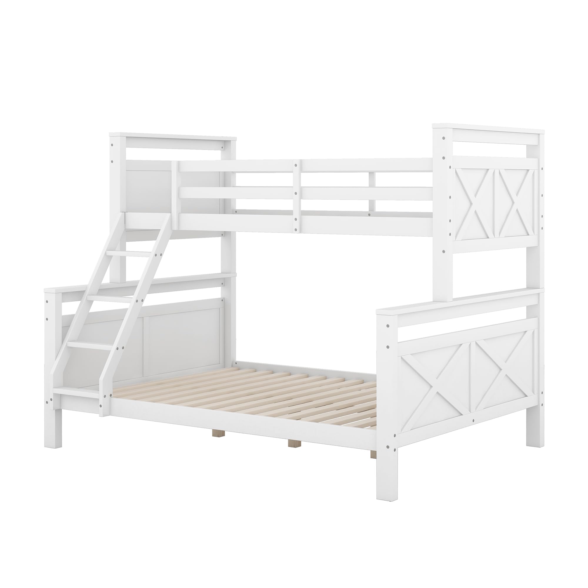 Letto a castello con scala e ringhiera di sicurezza, 90 (140) x 200 cm, trasformabile in 2 letti separati, letto in legno per bambini, ragazzi e adulti, bianco (ETA 7.13)