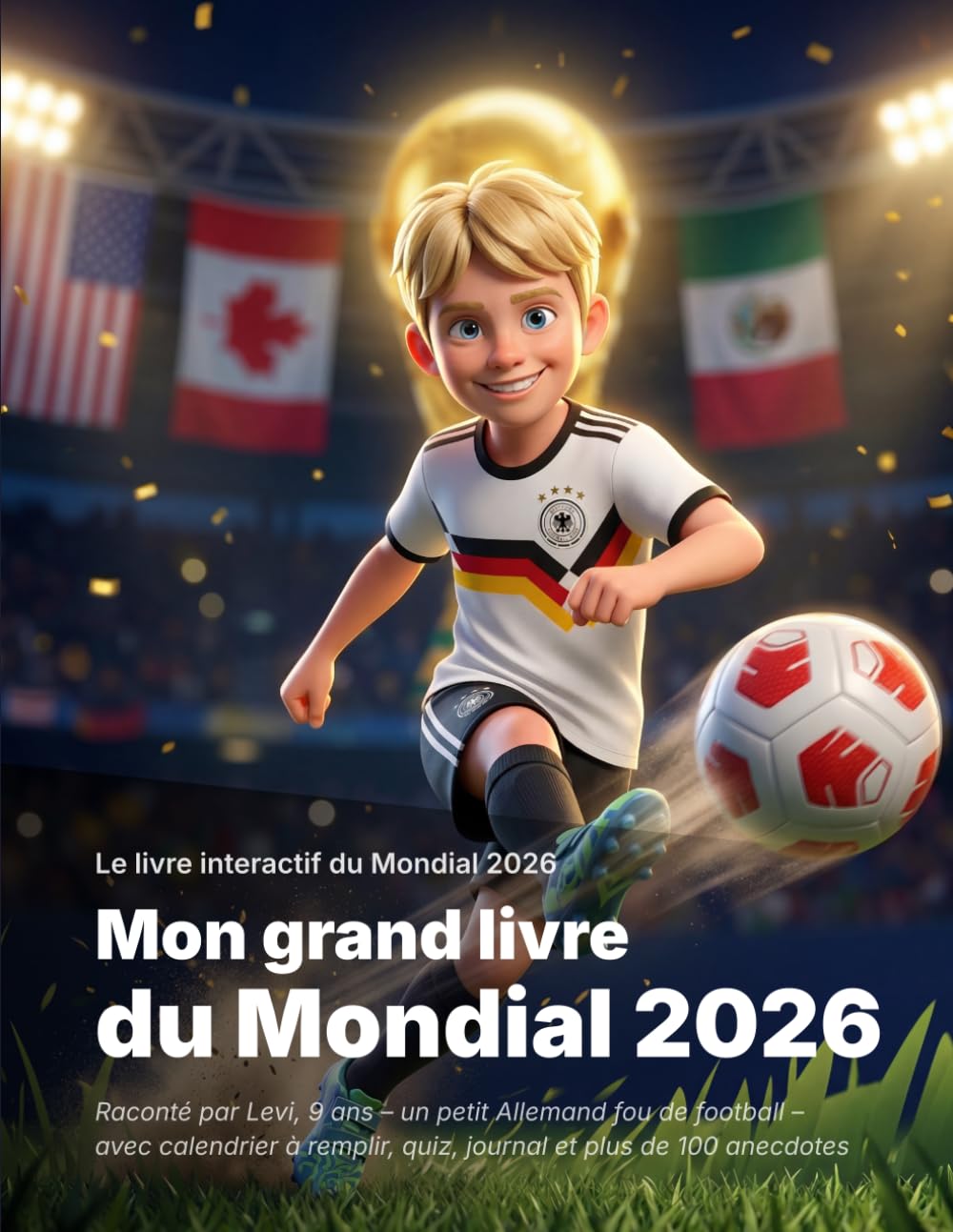 Mon grand livre du Mondial 2026: Le livre interactif raconté par Levi — 9 ans, jeune Allemand fou de football — avec calendrier à remplir, quiz, journal et plus de 100 anecdotes