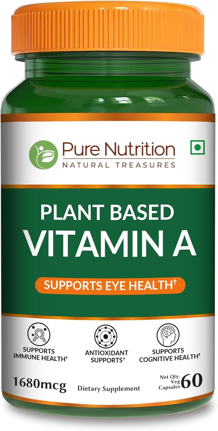 Pure Nutrition Plant-Based Vitamin A from Beta-Carotene 5600 IU | 60 Veg Caps | Skin, Eye and Immune Support |