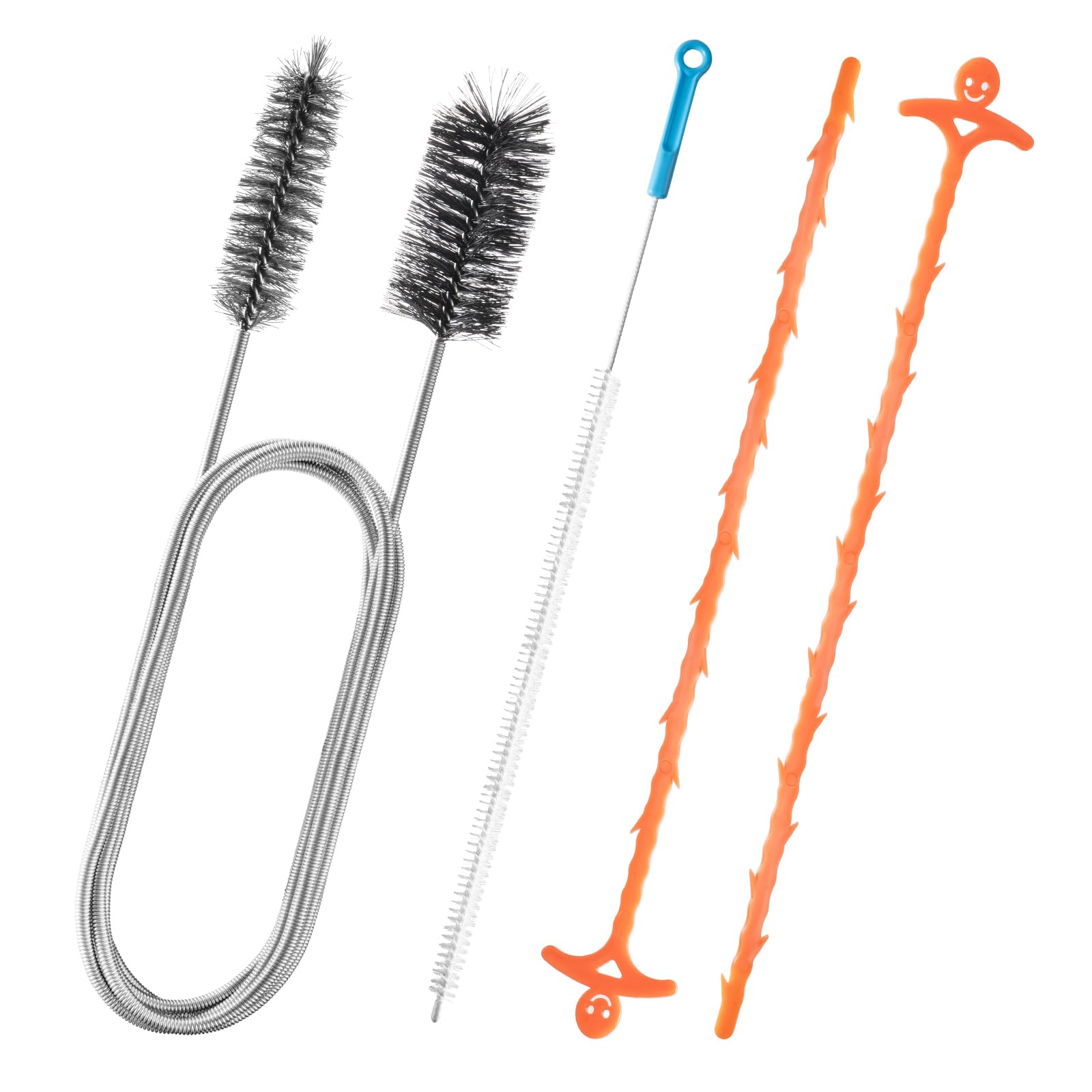 Drain Unblocker Tool Set 4PCS, Double Brush Pipe Cleaner, Sink Unblocker Brush & 2 Hair Clog Removers for Bathroom Kitchen Toilet Plug Hole Cleaning