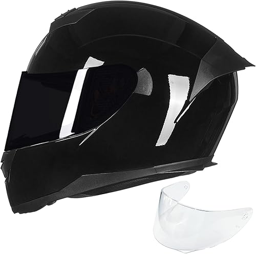 ILM Casco de motocicleta de cara completa para motocross Street Bike certificado por DOT, 2 viseras modelo 317 (negro brillante, L)