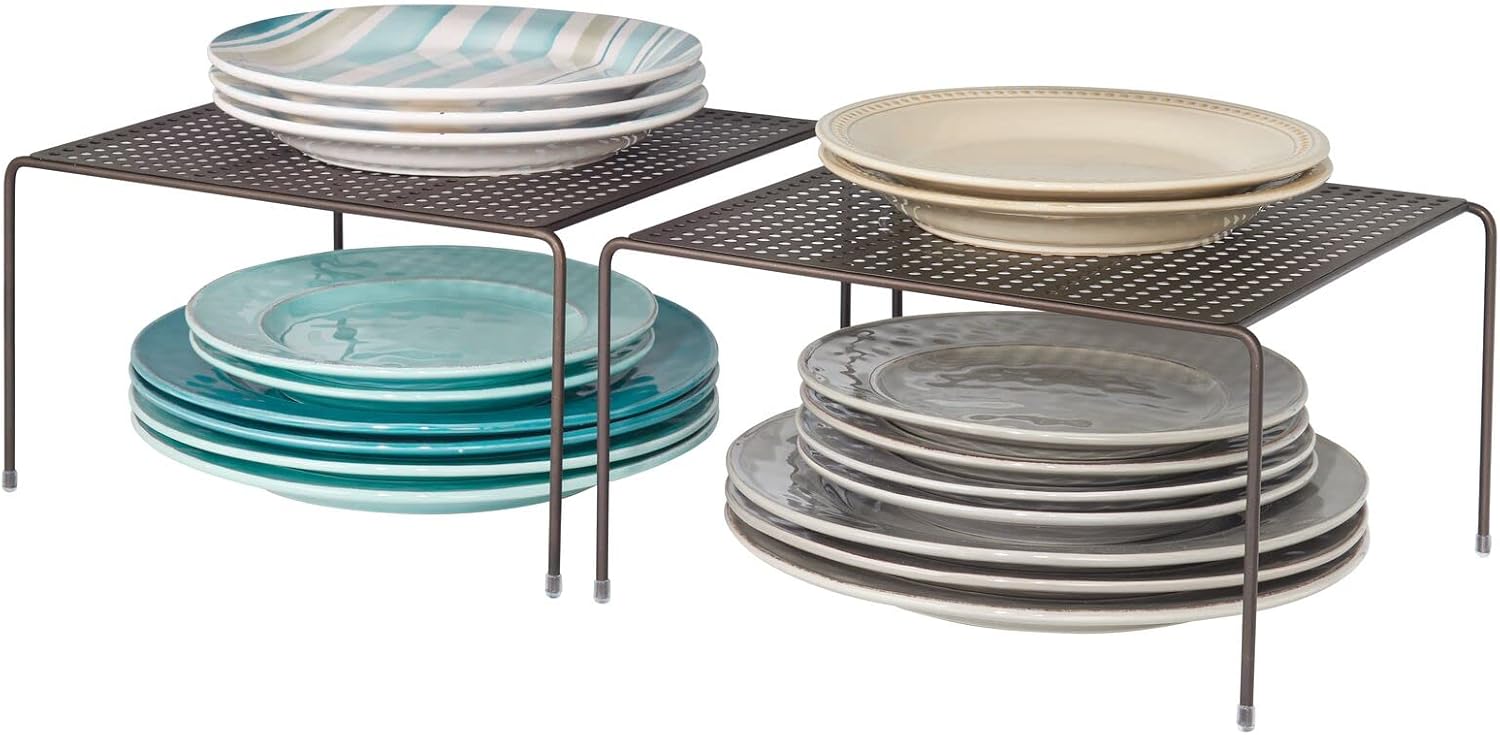 mDesign Set of 2 Free Standing Shelves Kitchen Storage for Cookware and Ingredients Ideal