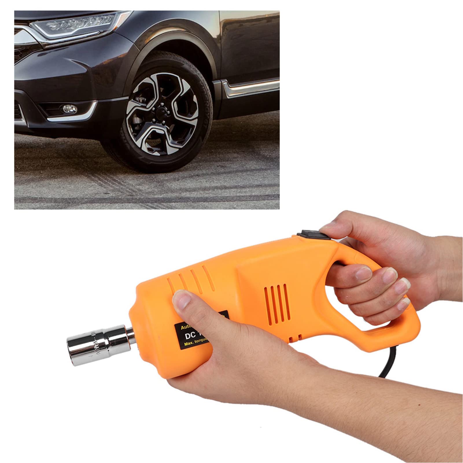 12V 3 Tonnen 42CM elektrischer Scherenwagenheber und Reifenluftpumpe mit elektrischem Schraubenschlüssel-Set für das Auto – Robustes Notfall-Reifenwechselset aus Metall am (Elektrisches