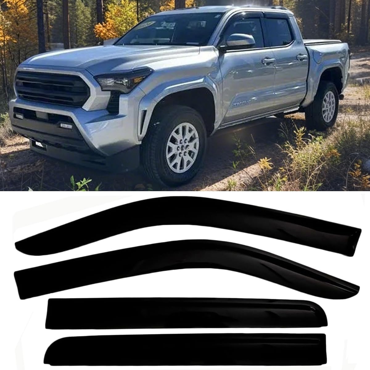 Out-Channel Rain Guards Window Deflectors Compatible with 2024 Tacoma Crew Cab,Window Visors Vent Sun Shades Shiled Truck Accessories,Smoke 4pcs