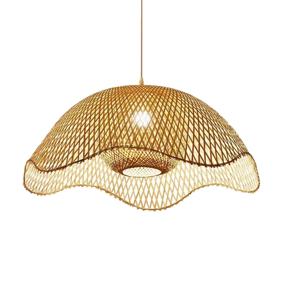 CHUNGYANG Bamboo Weaving Pendant Lamp for Bedroom Living Room Wabi-sabi Style Staircase Entryway Chandelier Light Fixture Hand Woven Bamboo Hanging Lamp Creative Pastoral Restaurant Pendant Light
