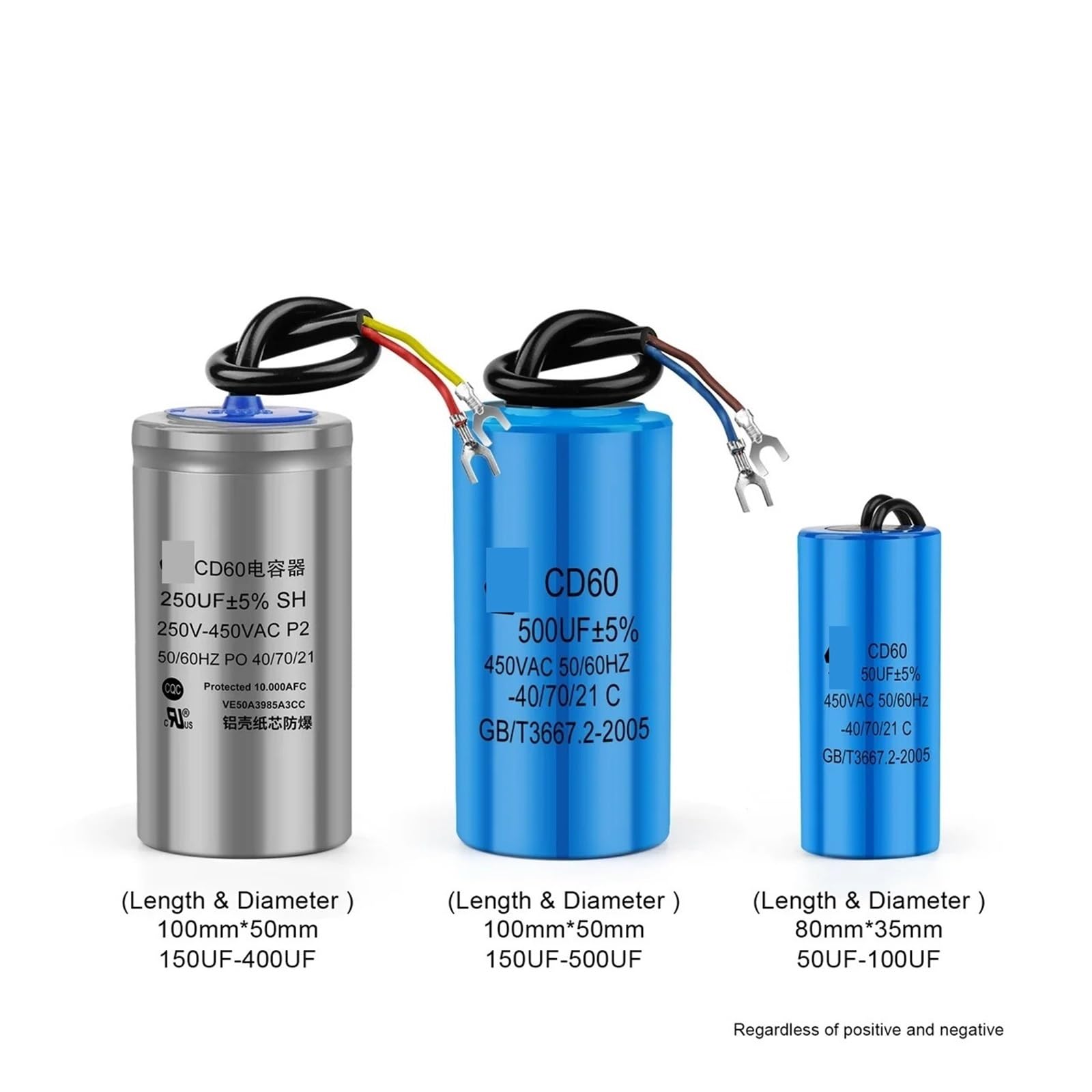 1 pz CD60 condensatore di funzionamento del motore 450 V 50/75/100/150/200/250/300/350/400UF condensatore di avviamento del motore del condizionatore d'aria della pompa 'acqua(250UF Blue)