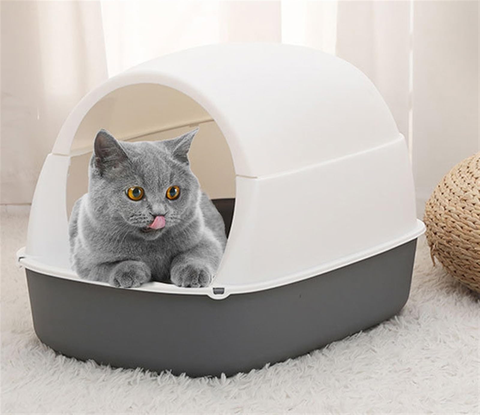 Caixa de Areia para Gatos Orinal Con Capucha Para Gatos Y Gatitos, Inodoro Cerrado Para Gatos, Reutilizable, Antisalpicaduras, Con Solapa Para Puerta Delantera, Accesorios Para Mascotas Arenero Gatos(