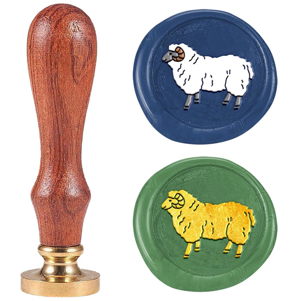 DELORIGIN Sheep Wax Seal Stamp 1" Animal Vintage Sealing Stamps Removable Brass Head Seal Stamp with Wooden Handle for Envelope Greeting Card Wedding Invitations Wine Package Gift Wrapping