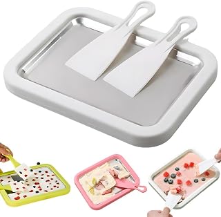 Kit Para Hacer Helados Enrollados En Casa, Sin Necesidad De EnergíA,Maquina Helados,Tabla Para Hacer Heladoss,Plancha Fria Para Helados,ConstruccióN De Acero Inoxidable, Para Postr（blanco）