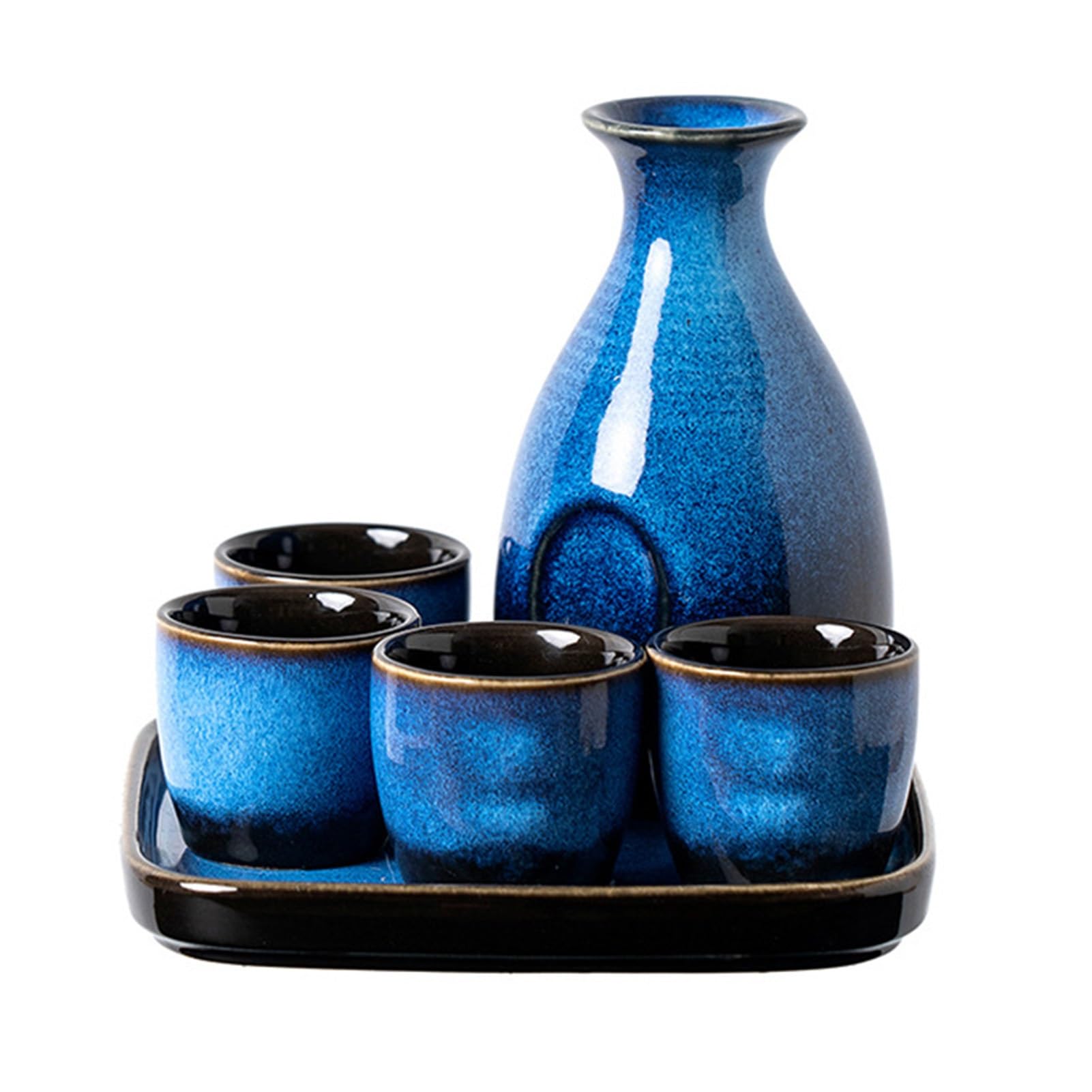 Vnook Japanisches Sake-Set,handgefertigten Weingläsern aus Keramikmaterialien,für kalten Sake, warmen Sake, Shochu und Tee(Blue)