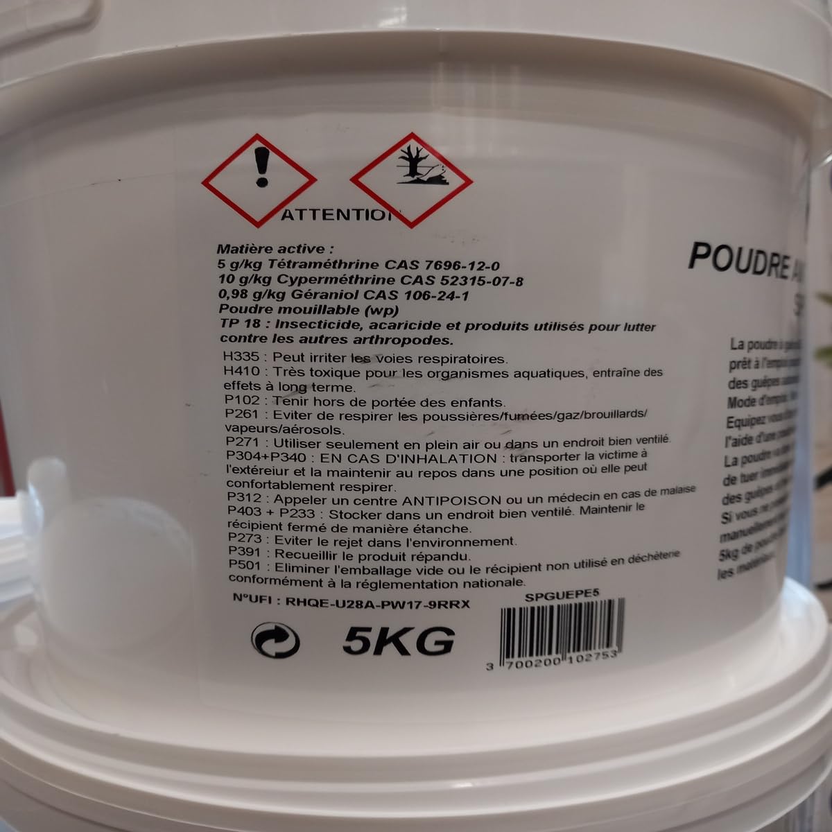 Poudre Anti Guêpes/frelons Special Toiture 5 Kg - SPGUEPE5