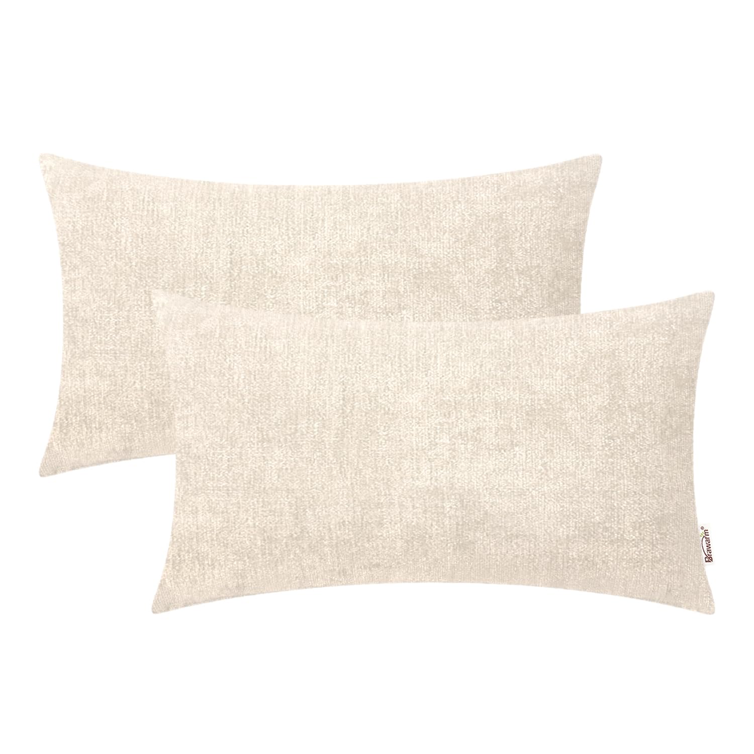 BRAWARM Pack of 2 Comfy Throw Pillow Covers Cases for Couch Sofa Bed Solid Dyed Comfortable Soft Chenille Striped Both Sides for Home Decoration 12 X 20 Inches - 2 Pcs Beige BWA001F12-Double