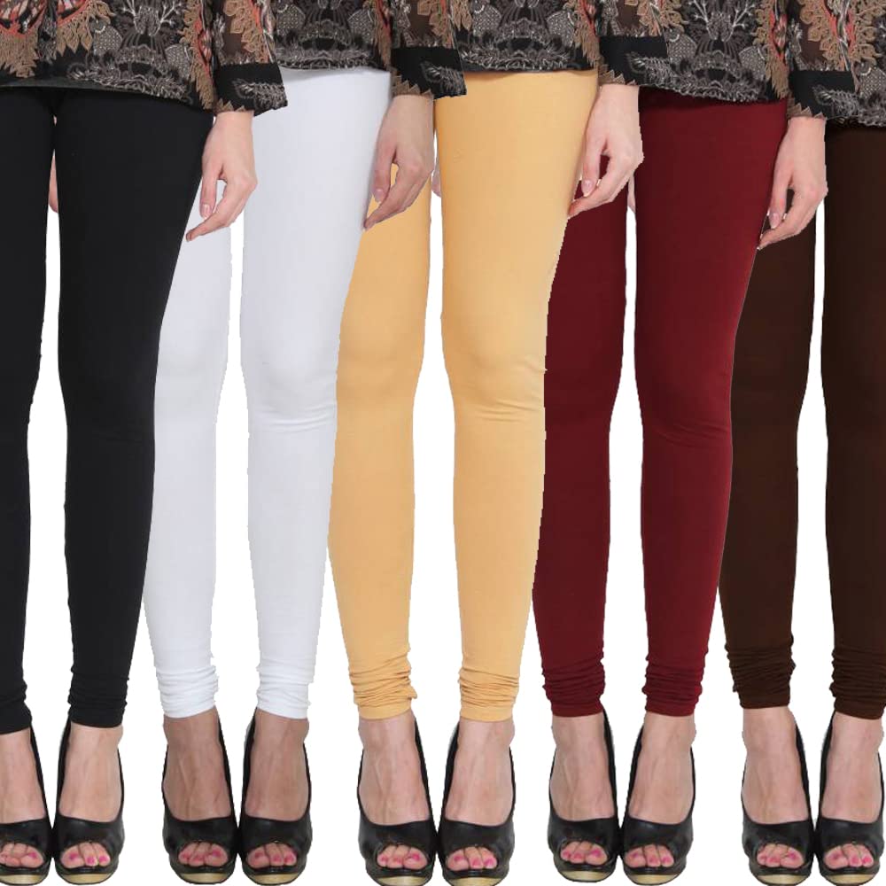 shafista Women Regular Fit Cotton Lycra Stretchable Churidar Leggings (Combo 5)-picture-42