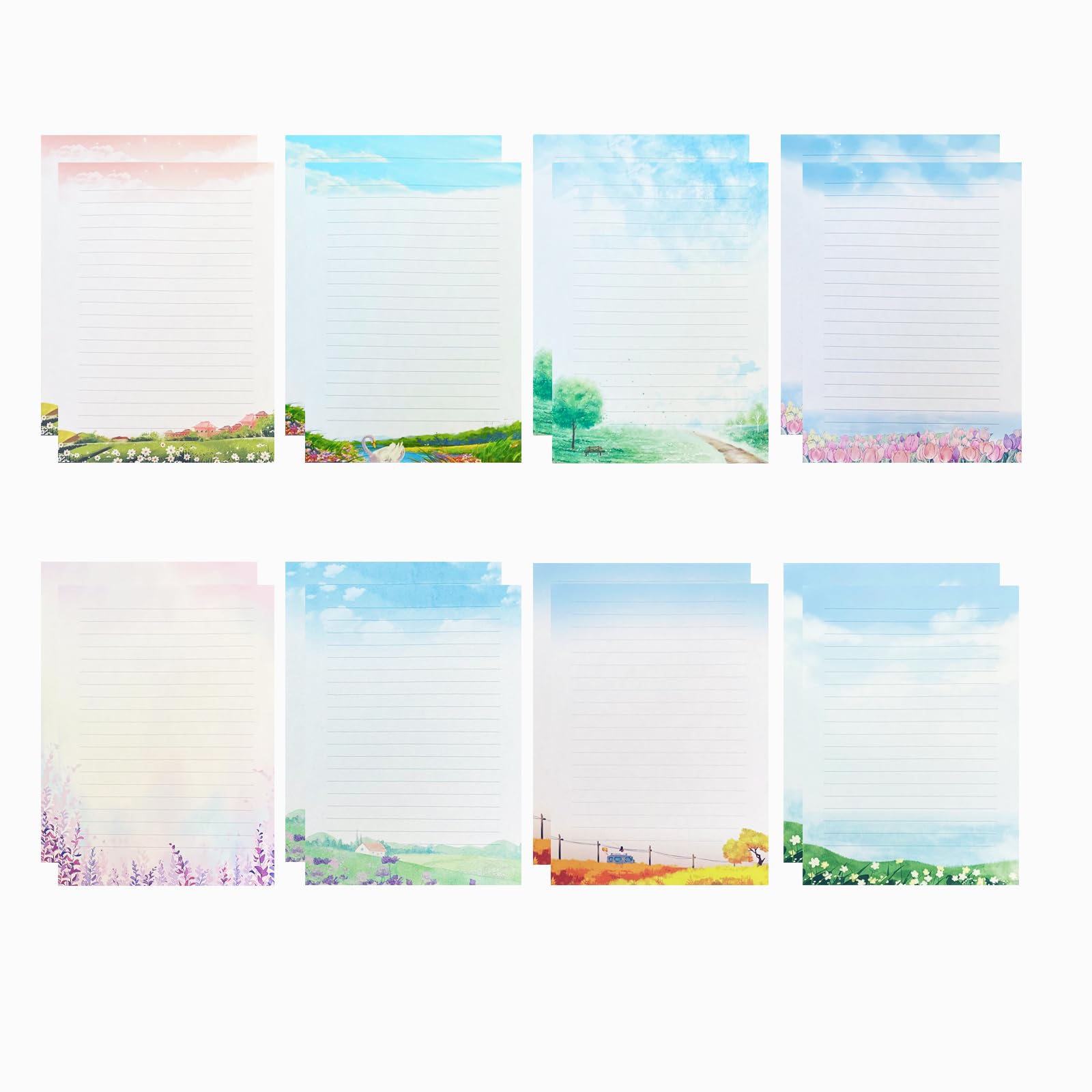 IMagicoo 48 Lined Writing Stationery Paper, Beautiful Designs for Writing Letter, Notes, Invitations, Craft, 8 Different Style (11.4 x 8.26")