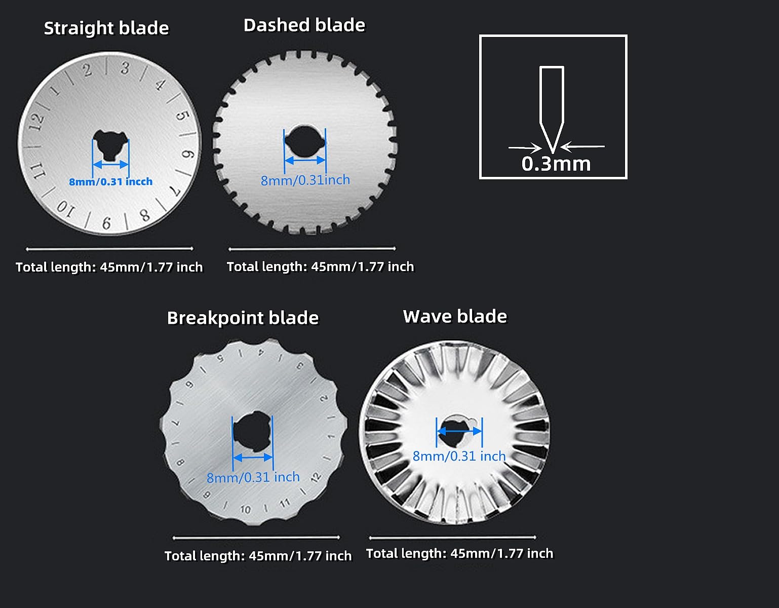 Vleant 10 Pack Mix Shape 45mm Rotary Cutter Replacement Blades Durable Rotary Cutter Versatile Blades for Quilting Scrapbooking Sewing Arts Crafts