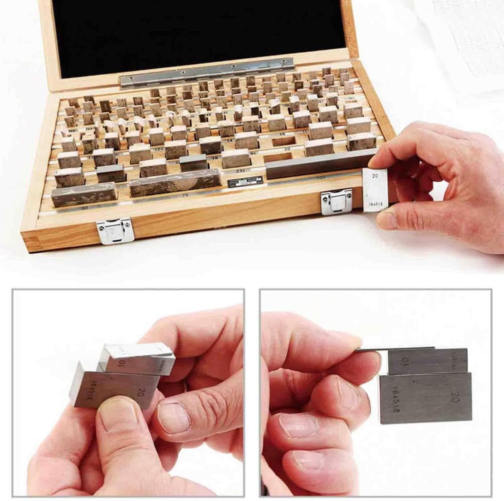 103PCS Metric Gage Block Set, 1.005-100Mm High Precision Steel Gage Block Set with Wooden Box Testing Gage Block Gage Measurement Caliper Tool Set for Calibrating Other Accuracy of Gauge,1 gr