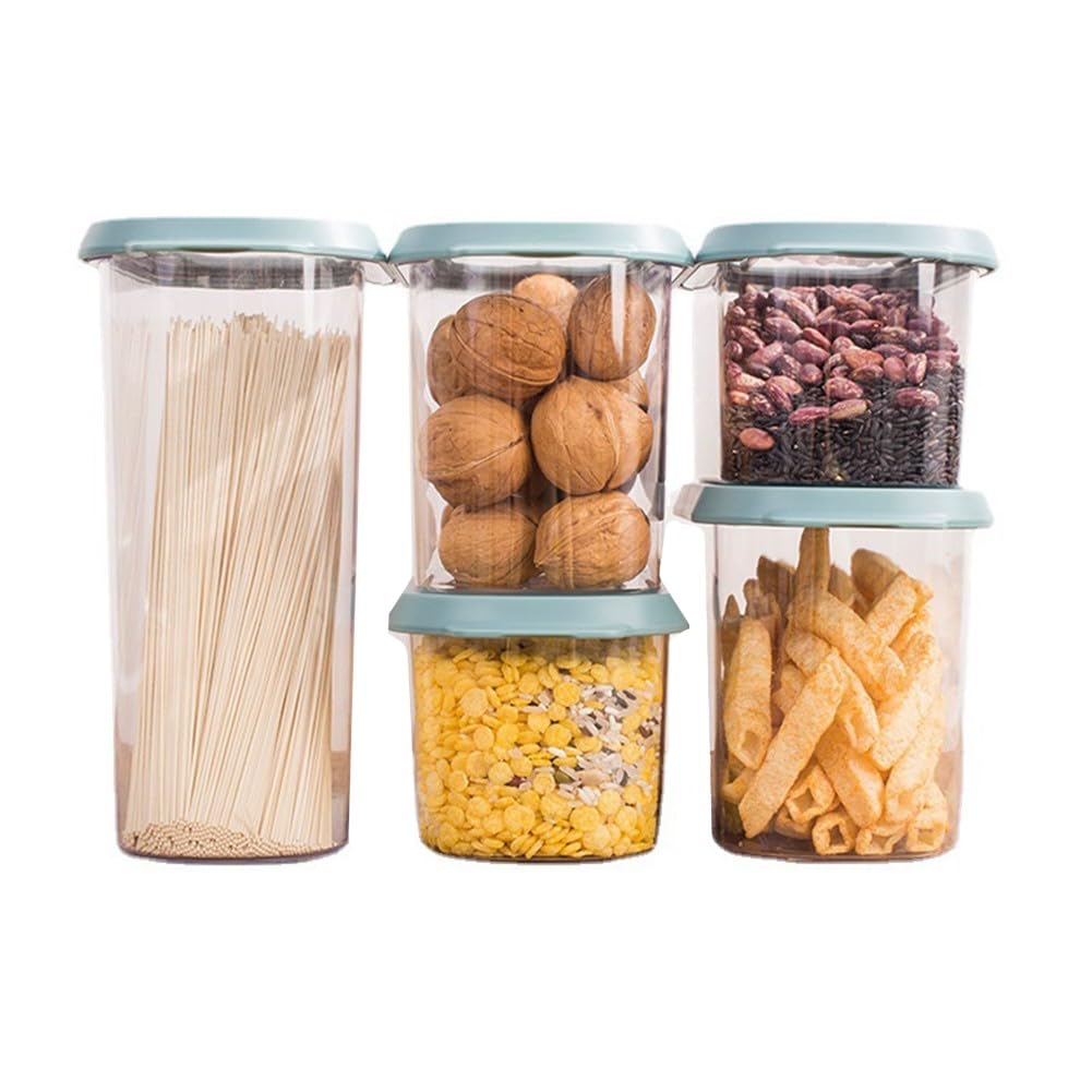 Frischhaltedosen-Set aus Kunststoff, luftdicht, 7-teilig, stapelbar, Küchenorganizer, Trockenwaren, Nudeln, Mehl, Haferblau