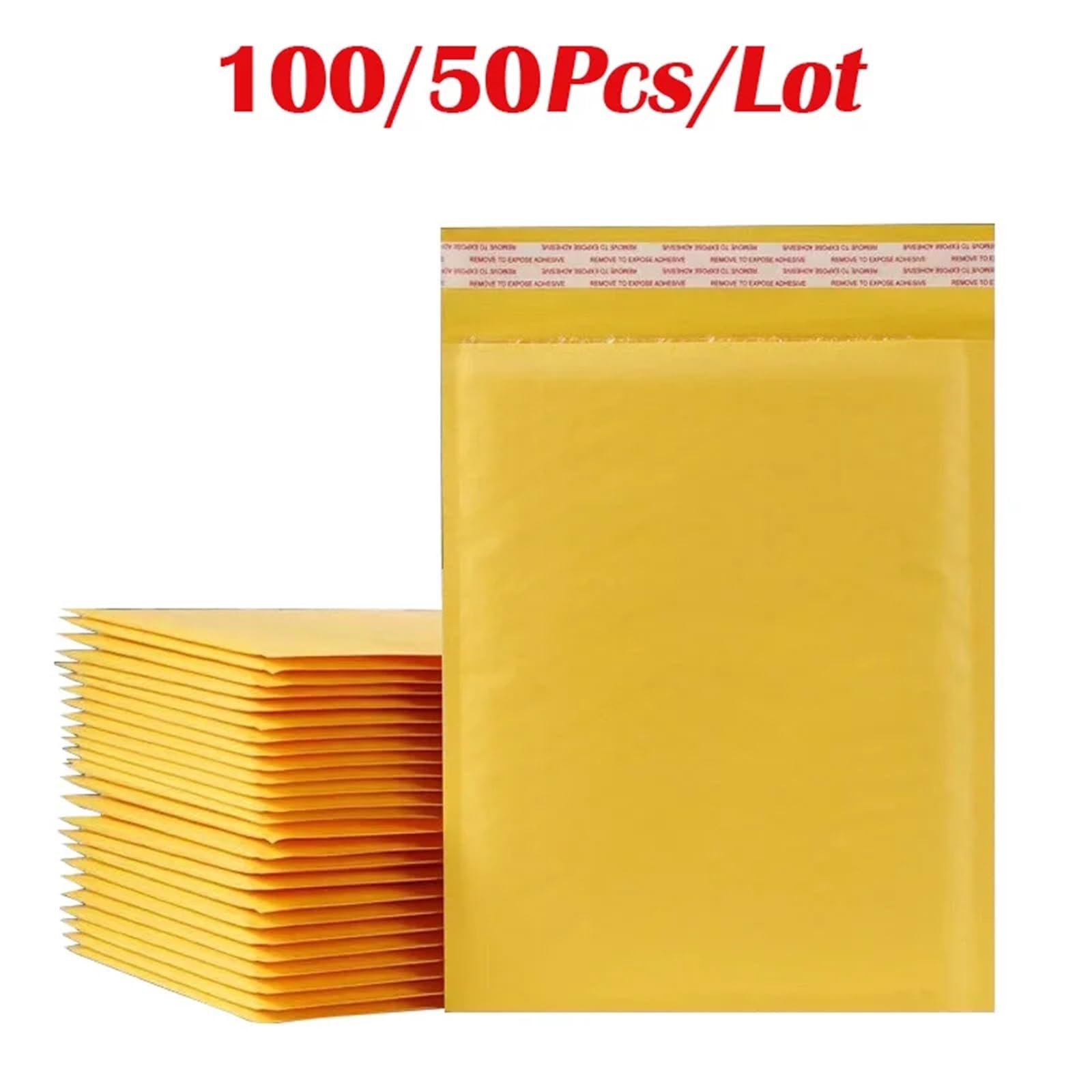Embalaje de sobres publicitarios burbujas papel Kraft amarillo 50/100 Uds | Envío alineado polivinílico de los sobres acolchados del sello del uno mismo de los bolsos for el negocio(22X25CM 50pcs)