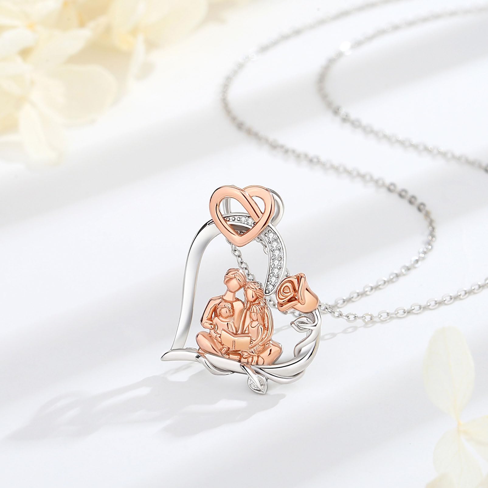 EUDORA Harmony Ball Collana Madre Bambina Argento Sterling 925 per Donna, Ciondolo Madre Figlia Doppio Cuore Gioielli Regalo Festa della Mamma per Mamma Moglie, Catena da 45 cm