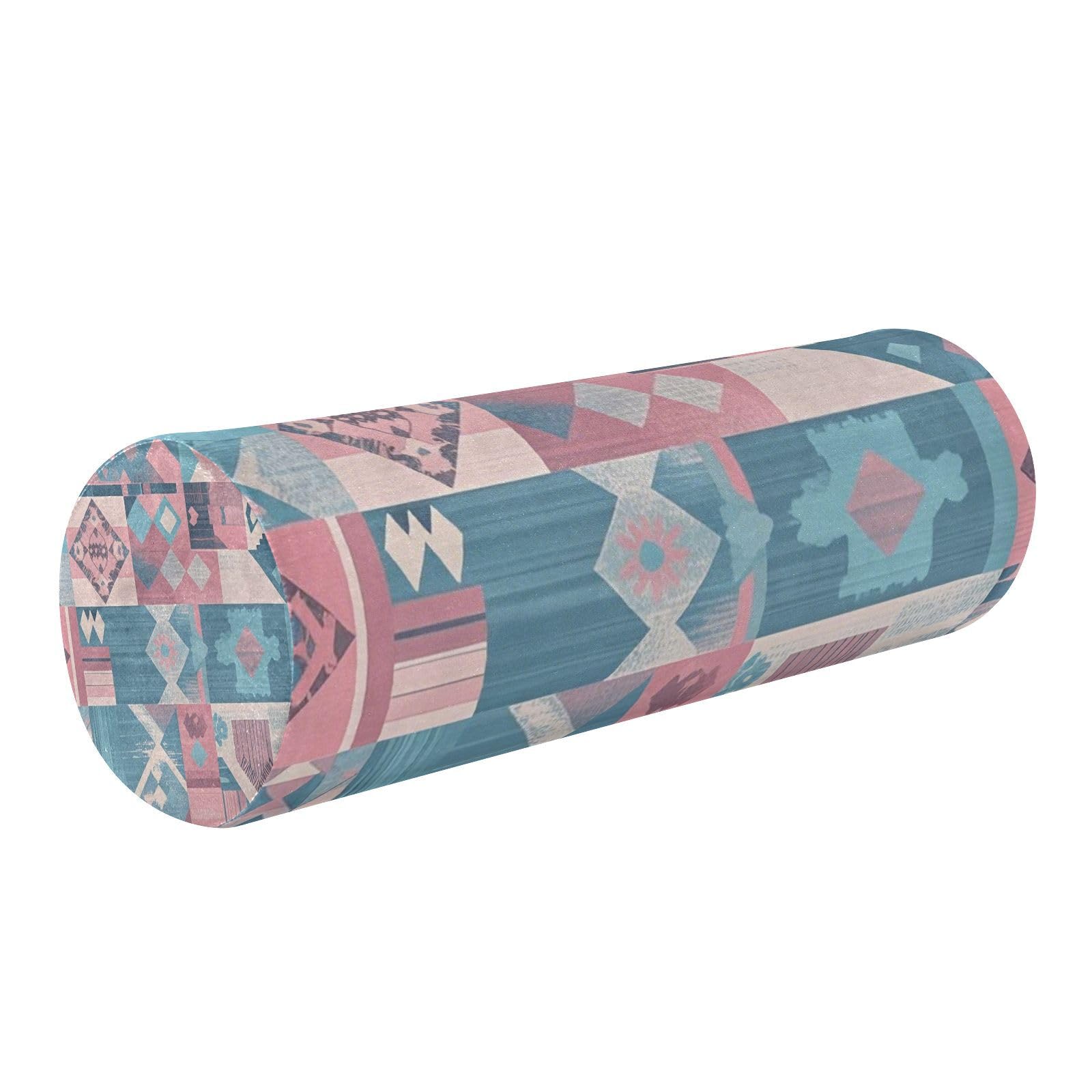 EtherSpher Boho Pink Blue Vintage Flowers Decorative Long Bolster Pillow Round Pillows for Sleeping Massage Table Cushion Pad Foam Lower Back Support almohadas para Cervical dormir