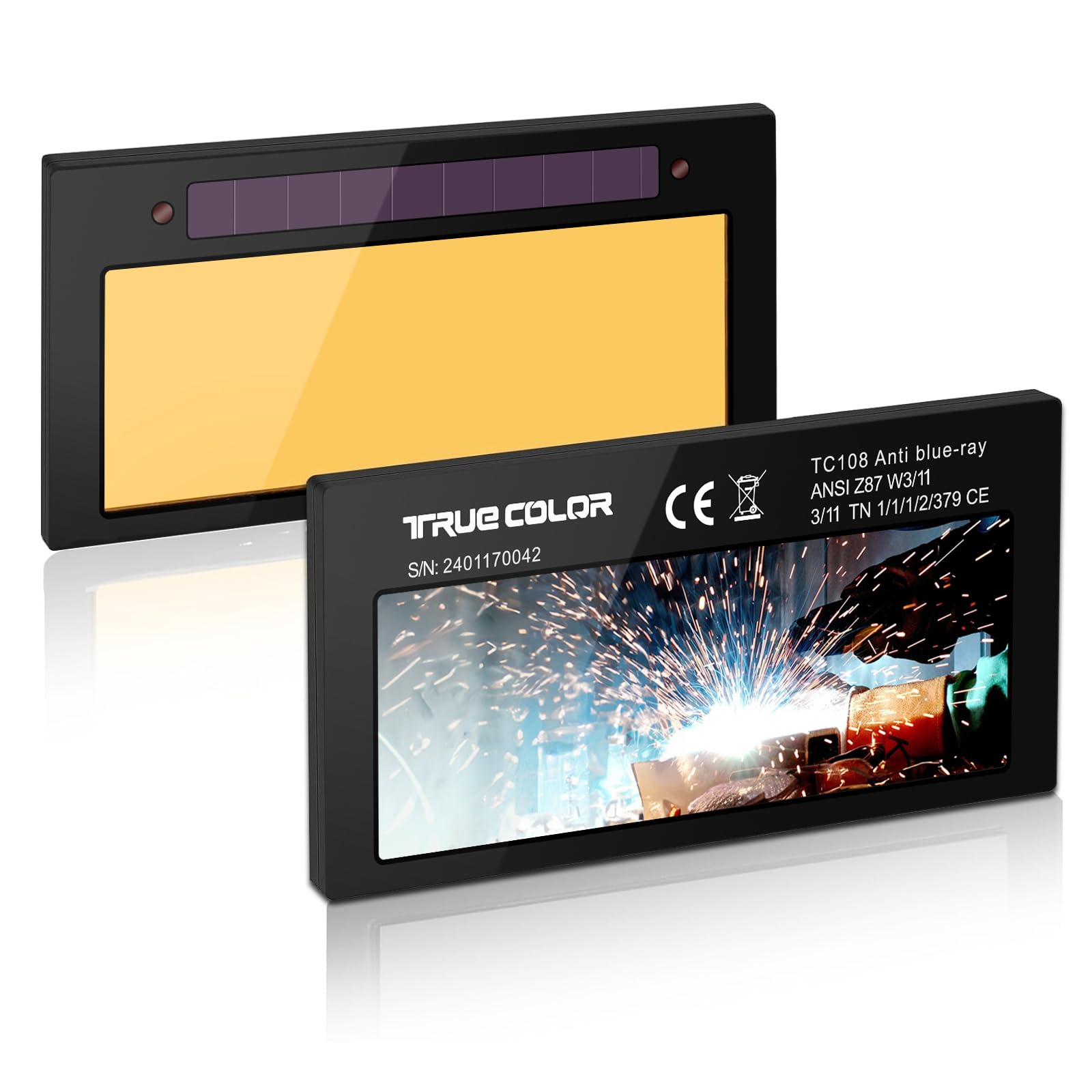 【Shade 11】 Gold Auto Darkening Welding Lens 2x4 1/4, Solar Energy Welding Lens, True Color Blue Welding Lens, 2x4 1/4 Welding Lens Replacement for Standard Welding Hoods and Welding Helmets