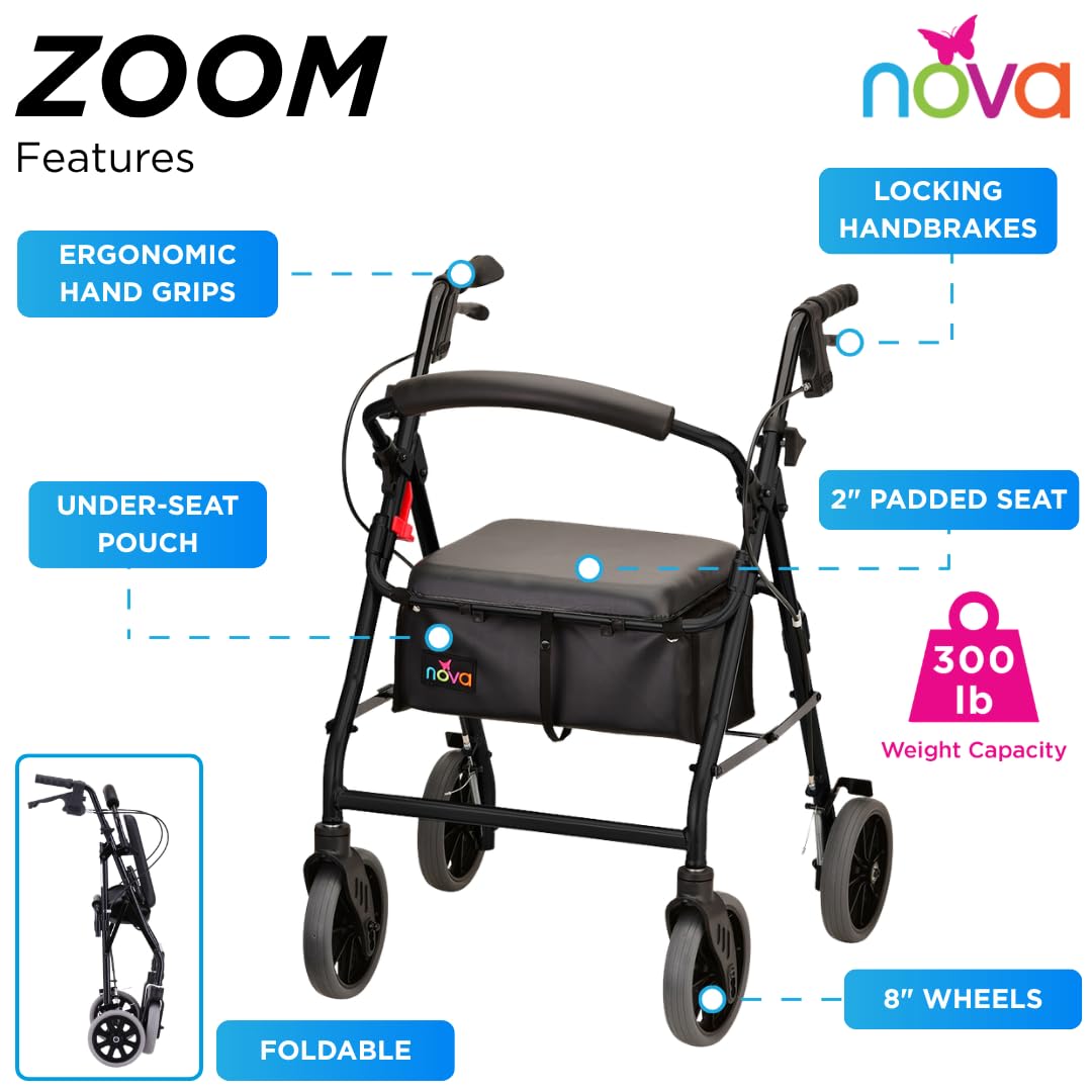Amazon.com: NOVA Zoom 22 Rollator Walker for Seniors, Rolling