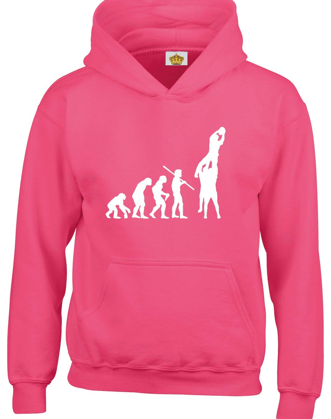 Crown Designs Evolution of Rugby Lineout Novelty Gift Unisex Hoodies for Men, Women & Teenagers (Hot Pink/XX-Large)