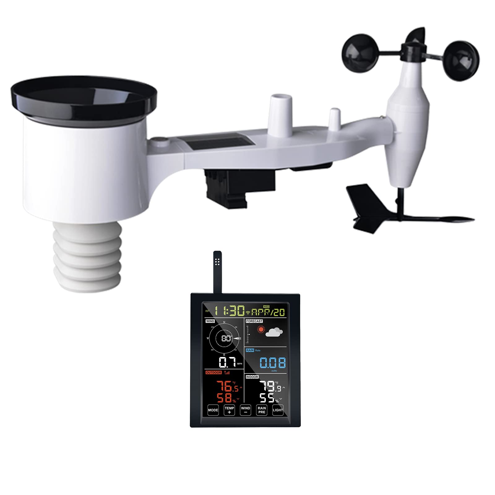 ECOWITT Weather Stations WN1980, 5 in 1 Wireless Outdoor Weather Station Sensor, Indoor Colorful LCD Display with Touch Key, Uploading to Ecowitt Server, Pairing with WS90/ WS80/ WS68 Outdoor Sensor