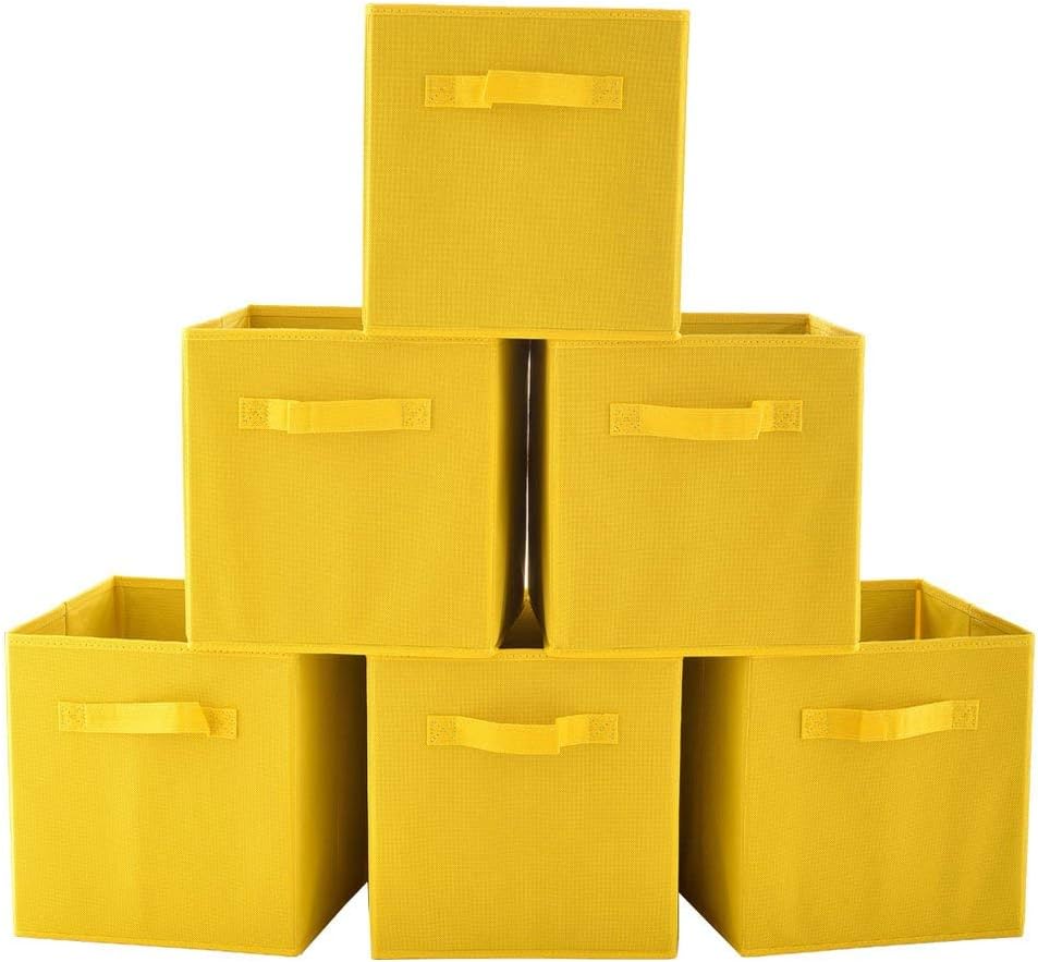 GLANZHAUS Collapsible 6 Pack Fabric Storage Cubes, Yellow