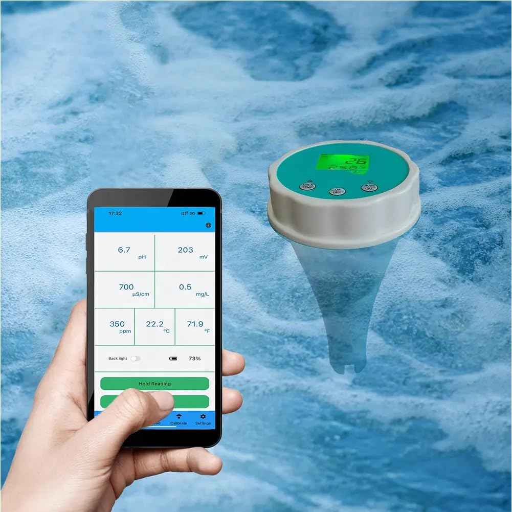 Tester jakości wody w basenie, pływający inteligentny monitor basenowy, tester wody, do EC, zasolenia, PH, ORP, temperatury i chloru, do basenów, jacuzzi, akwariów