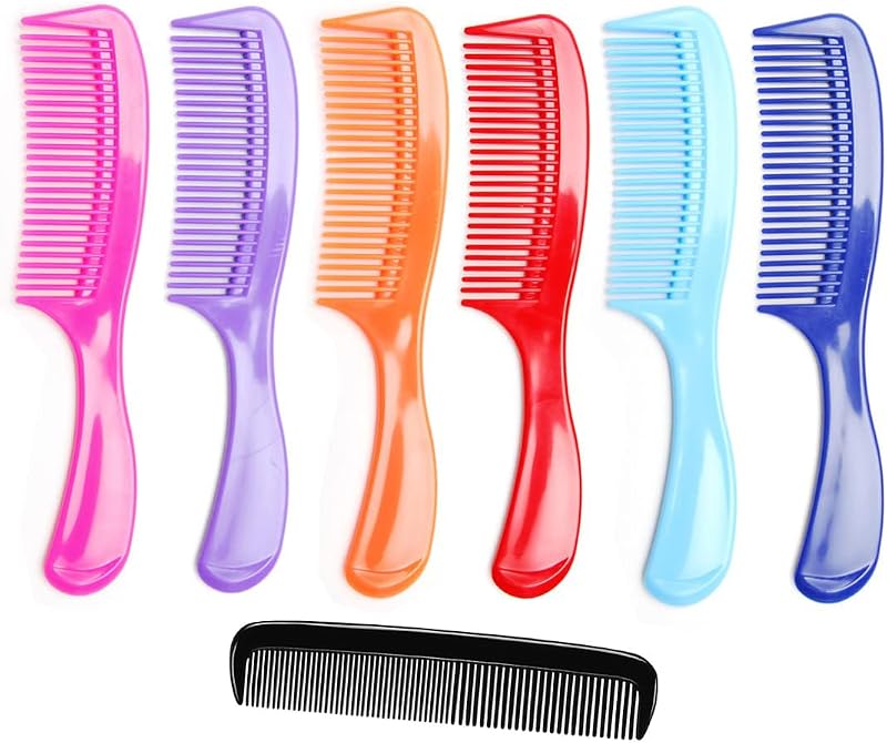 (Paquete de 6) Peine de vestir colorido de 8" Peine de tocador Peine de mango redondo Peines para el cabello y (1 paquete) Peine de bolsillo Favorict de 5" (A)