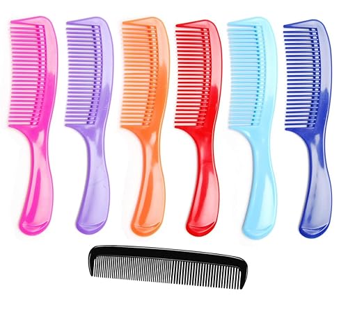 LUXXII - Paquete de 6 peines coloridos de 8 pulgadas con mango redondo y 1 peine de bolsillo favorito de 5 pulgadas A