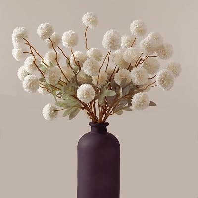 8Pcs Faux Silk Pompon Mum Flowers, Faux Silk Mini Chrysanthemums with Stems, Perfect for DIY Bouquets, Wedding Centerpieces, Floral Arrangements, Vase Fillers Home Decor, White