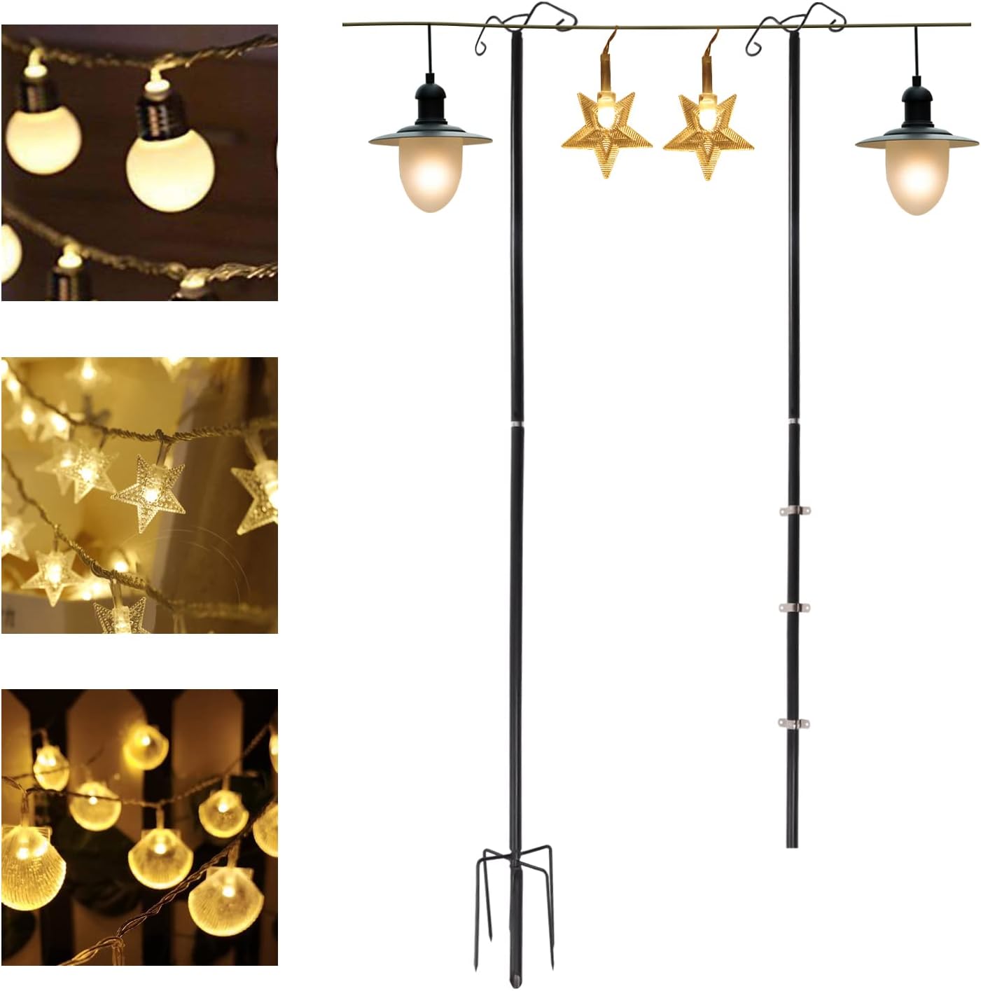 2 Pack Outdoor String Light Poles, 9FT/275cm Heavy Duty