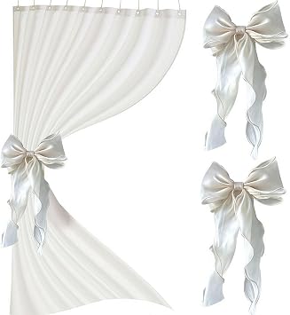2 Pack French Silky Bow Curtain Tiebacks,Elegant Lace Ribbon for Curtains Decorative Rope Accessories,French Bow Ties Rope Holdbacks Accessories for Weddings Home Bedroom Office Decorations White