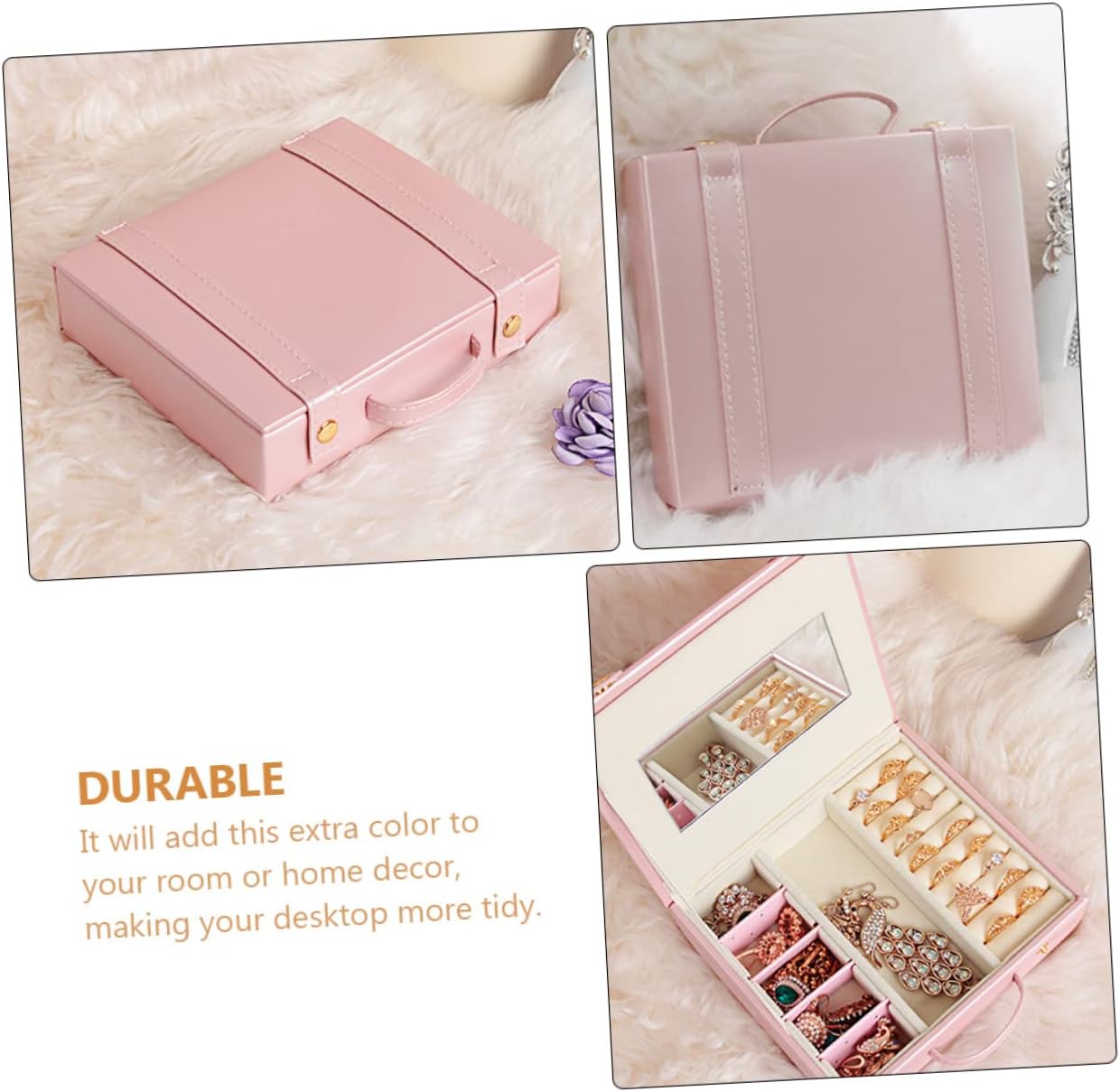 Jewelry Box Ring Storage Box Heart Jewelry Box Jewelry Organizer Tray Dresser Storage Container Travel Trinket Box Ring Holder Multi-function Jewelry Case Earring Supply Necklace Jewellery Tray