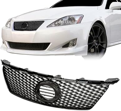 642167824497 Compatible With 2006-2008 Lexus IS250 / IS350 IS-F Sport Mesh Front Hood Bumper Grille - Glossy Black