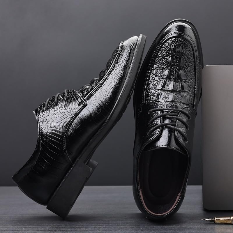 Classic Black Tuxedo Dress Shoes Formal Lace-up Crocodile Pattern Leather Shoes Men Office Business Oxford3