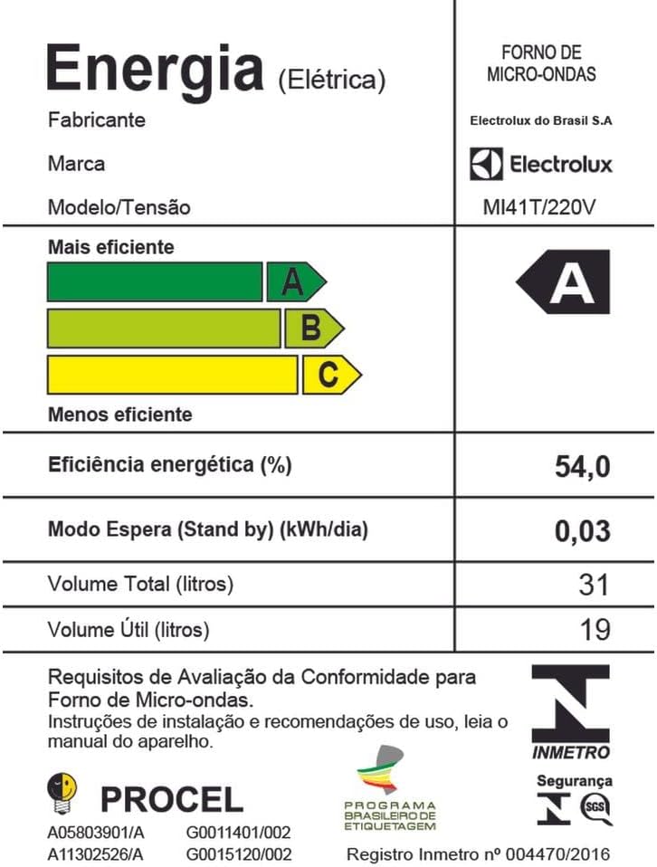Electrolux MI41T Microwave Energy Efficiency Label