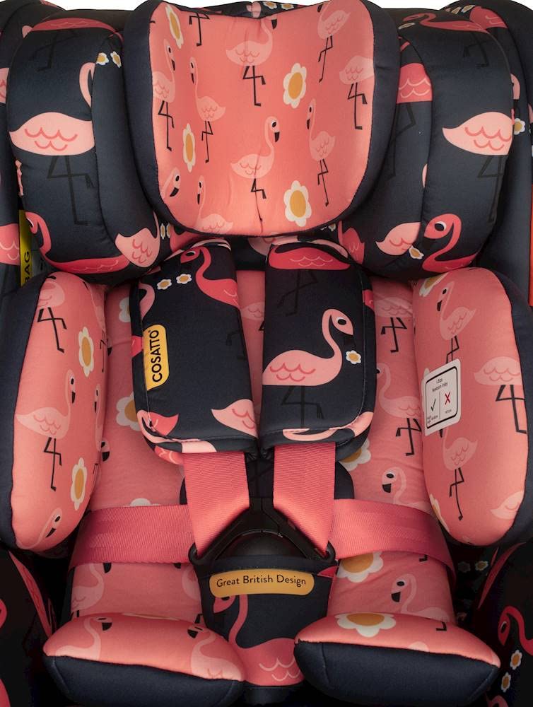 Cosatto Come & Go Rotate Kindersitz – 0-4 Jahre, Gruppe 0+/1, i-Size, ISOFIX, Seitenaufprallschutz, Anti Escape, Erweiterter Reboarder (Pretty Flamingo)